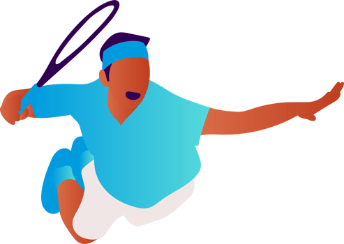 Young man playing tennis on court png