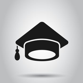 Graduation cap icon in transparent style. Education hat vector illustration on isolated background. University bachelor business concept.