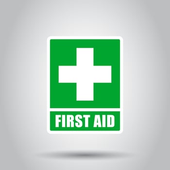 First aid sign icon in flat style. Health, help and medical vector illustration on isolated background. Hospital business concept.