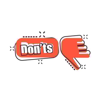 Don'ts sign icon in comic style. Unlike vector cartoon illustration. No business concept splash effect.