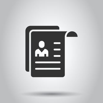 Resume icon in flat style. Contract document vector illustration on white isolated background. Paper notepad business concept.