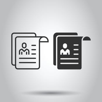 Resume icon in flat style. Contract document vector illustration on white isolated background. Paper notepad business concept.