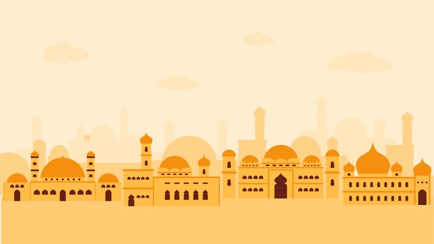 Four big mosque on the desert for ramadan concept. vector