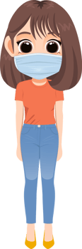 Cute girl wearing face mask front side cartoon character flat icon PNG