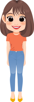 Smiling girl front side cartoon character flat icon PNG