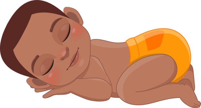 Cartoon character sleeping black baby boy wearing orange ruffled diaper cartoon png