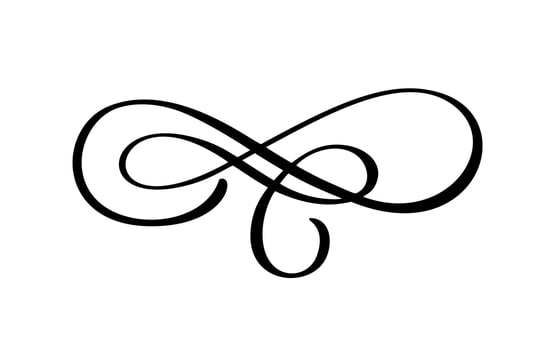 Vector vintage swirl calligraphic flourish divider ornament design. Illustration for book, greeting card, wedding invitation, Valentines Day