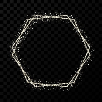 Silver double hexagon frame. Modern shiny frame with light effects isolated vector