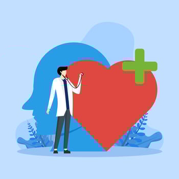 Mental health, human head, psychological help, psychiatry concept, doctor doing mental exam on big human head, psychological medicine concept. vector