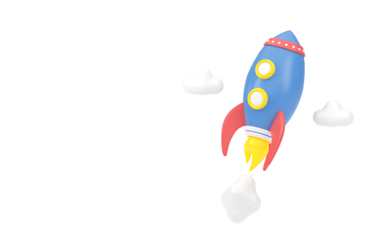 3d render Flying space rocket. and clouds. Launch business product on market. Spaceship and copy space for text. Business startup concept. 3D rendering. png