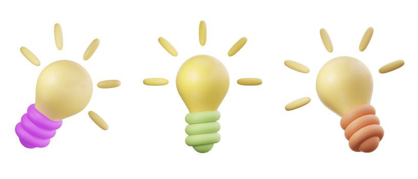 Collection set of 3D rendering cartoon light bulb object icon for business creative idea and brainstorming concept png