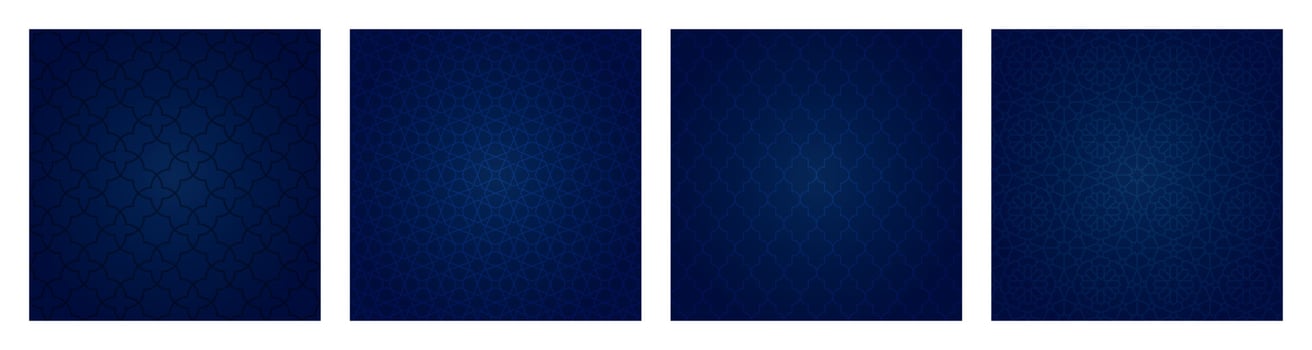 Set of dark blue gradient background with Arabian patterns. Arabic Mosaic Ornament Background. Muslim Decoration. Ramadan Kareem, Berat Kandil Islamic background vector