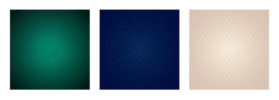 Set of light beige, blue and green gradient background with Arabian patterns. Arabic Mosaic Ornament Background. Muslim Decoration. Ramadan Kareem, Berat Kandil Islamic background vector