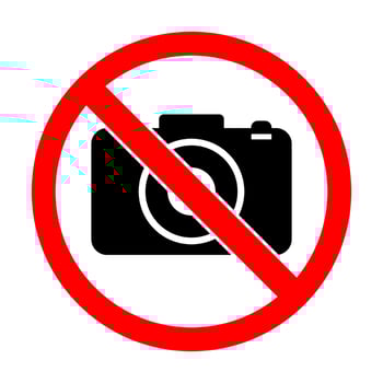 No camera allowed, no video, no photo prohibition sign symbol icon vector illustration