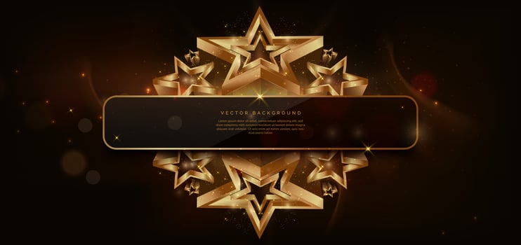 3D gold color star glowing on dark brown background with lighting effect and sparkle. Luxury design award ceremony concept. vector