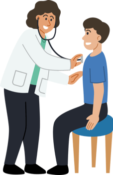 Female doctor use stethoscope listening heartbeat to male patient png