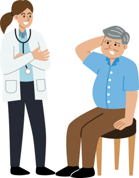Female doctor is diagnosing elderly male patients. png