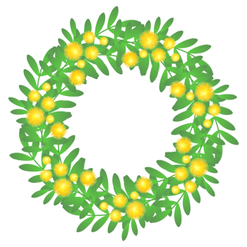 Floral wreath with yellow mimosa isolated on transparent background. Round frame. Greeting template for festive cards, posters, Easter announcements. Copy space. PNG