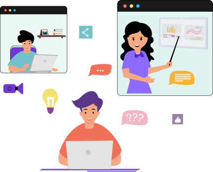 teachers and students learn online. online learning illustration png