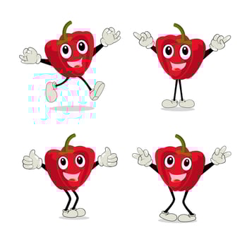 Paprika character vector. Illustration of  paprika character with cute expression, funny, set of paprika isolated on white background, vegetable for mascot collection, emoticon kawaii, chili pepper. vector