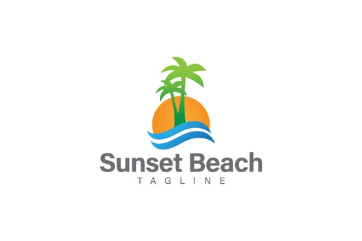 Sunset beach logo design vector