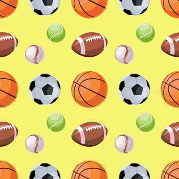 Seamless  pattern with different sort balls in flat technique vector
