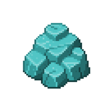 An 8-bit retro-styled pixel-art illustration of a light blue rock formation. png