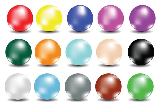 Collection of colorful glossy spheres isolated on white. Vector illustration for your design.