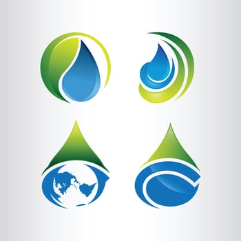 world globe map in a water drop isolated on white. 3D ecology symbol vector