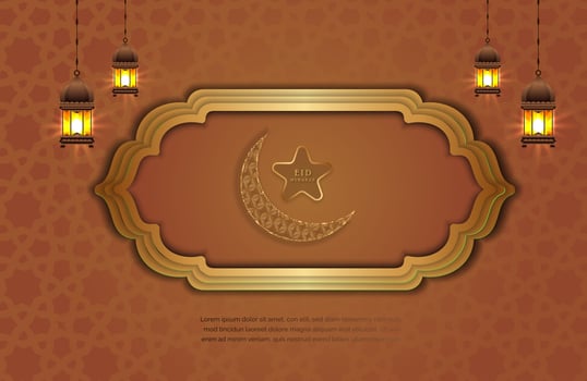 Luxury  gold background banner with islamic arabesque ornament. Eid mubarak design template vector