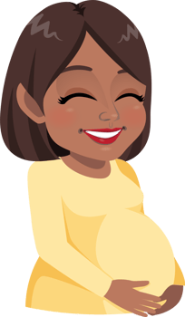 Cute pregnant American African mother cartoon character. Happy Mothers Day card png