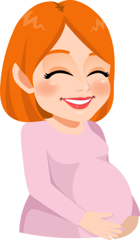 Cute pregnant mother cartoon character. Happy Mothers Day card png
