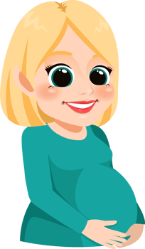 Cute pregnant mother cartoon character. Happy Mothers Day card png
