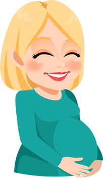 Cute pregnant mother cartoon character. Happy Mothers Day card png