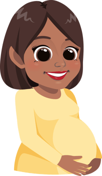 Cute pregnant American African mother cartoon character. Happy Mothers Day card png