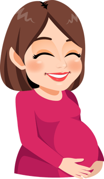 Cute pregnant mother cartoon character. Happy Mothers Day card png