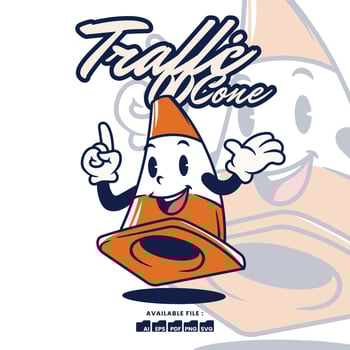 Vector vintage retro mascot character logo a Traffic Cone