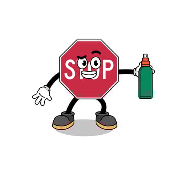 stop road sign illustration cartoon holding mosquito repellent vector