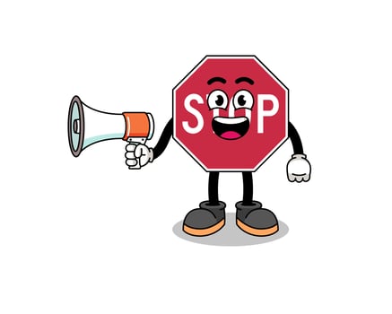 stop road sign cartoon illustration holding megaphone vector