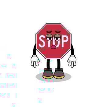 stop road sign cartoon with fatigue gesture vector