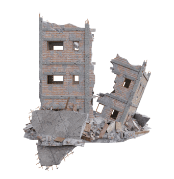 Small size building damaged after war. 3d render isolated png