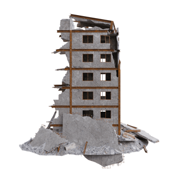 Small size building damaged after war. 3d render isolated png