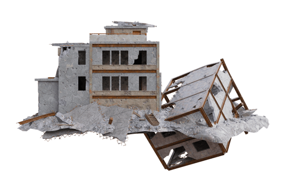 Small size building damaged after war. 3d render isolated png