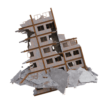 Small size building damaged after war. 3d render isolated png
