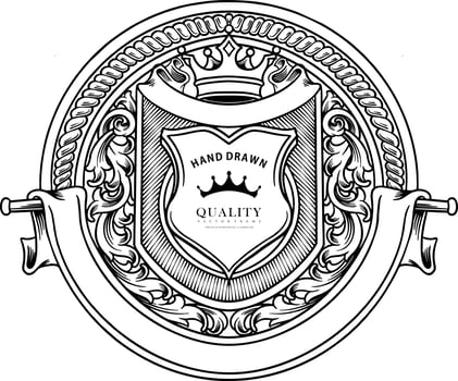 Classic badge label crown swirls ornament outline vector illustrations for your work logo, merchandise t-shirt, stickers and label designs, poster, greeting cards advertising business company brands
