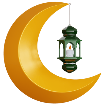 3D Rendering Lantern lights hanging from the crescent moon isolated png