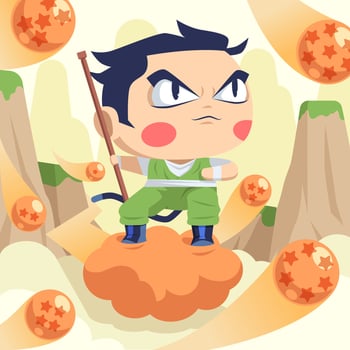 Karate Boy Riding Magic Cloud vector