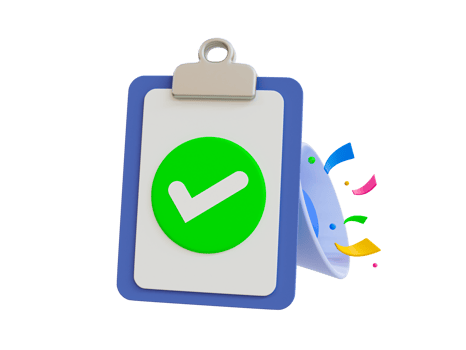 3d minimal paperwork approved. Celebrate the green light. clipboard with a checkmark and megaphone. 3d illustration. png