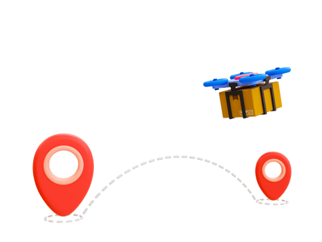 3d minimal product delivery. Parcels transportation. Goods distribution. Location icon with a drone delivering cardboard. 3d rendering illustration. png