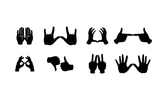 Two hands symbol silhouette peace, hi five, show, shadow, right and left hand okay sign vector